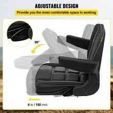VEVOR Universal Fold Down Forklift Seat with Retractable Safety Belt, Armrest,Adjustable Seat for Excavator, Forklift, Tractor, Skid Loader, Backhoe Dozer Telehandler