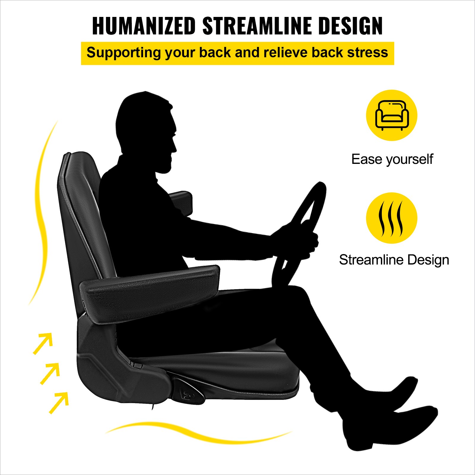 VEVOR Universal Fold Down Forklift Seat with Retractable Safety Belt, Armrest,Adjustable Seat for Excavator, Forklift, Tractor, Skid Loader, Backhoe Dozer Telehandler