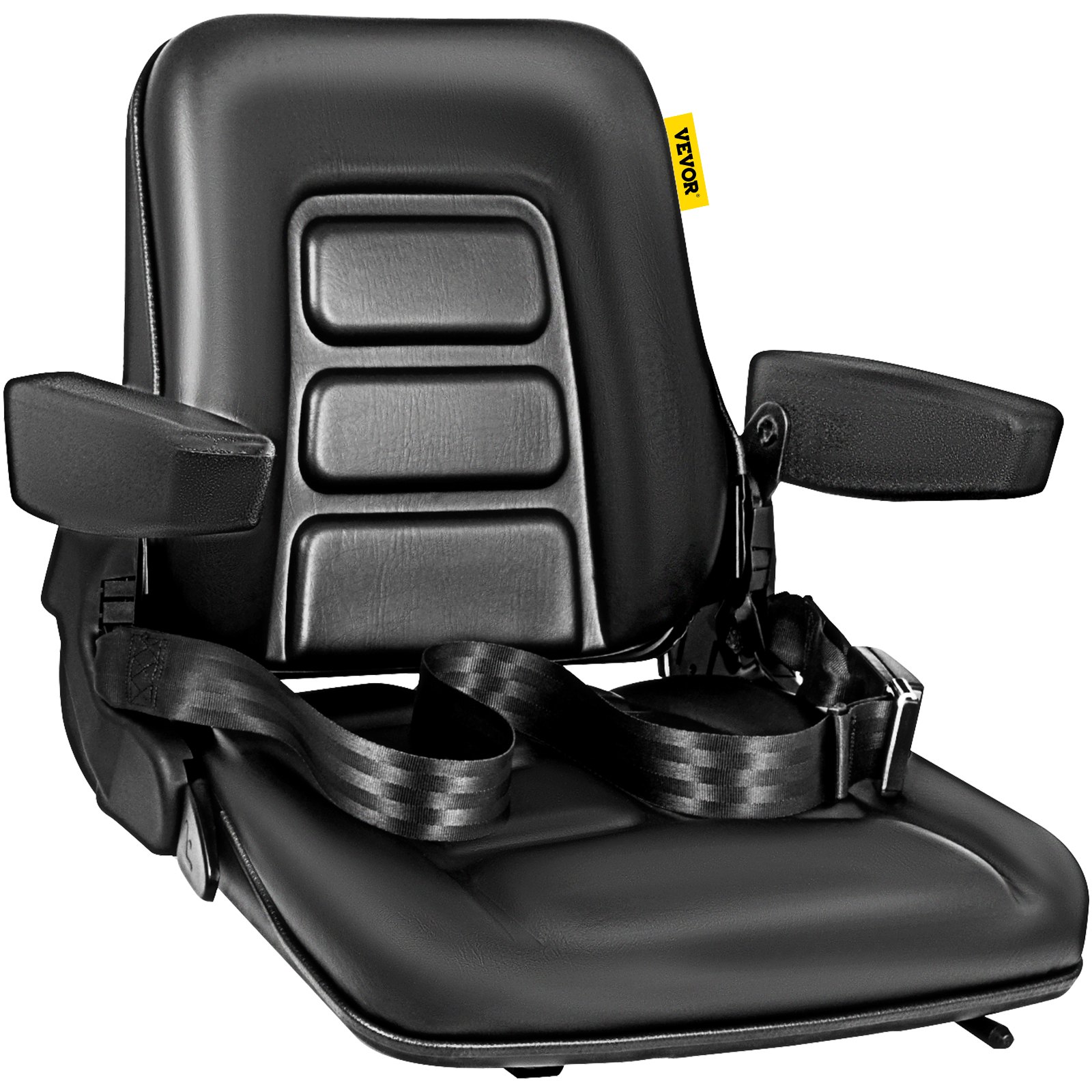 VEVOR Universal Fold Down Forklift Seat with Retractable Safety Belt, Armrest,Adjustable Seat for Excavator, Forklift, Tractor, Skid Loader, Backhoe Dozer Telehandler