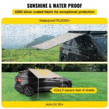 VEVOR Car Side Awning, 6.5'x6.5', Pull-Out Retractable Vehicle Awning Waterproof UV50+, Telescoping Poles Trailer Sunshade Rooftop Tent w/Carry Bag for Jeep/SUV/Truck/Van Outdoor Camping Travel, Khaki