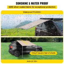 VEVOR Car Side Awning, 8.2'x6.5', Pull-Out Retractable Vehicle Awning Waterproof UV50+, Telescoping Poles Trailer Sunshade Rooftop Tent w/Carry Bag for Jeep/SUV/Truck/Van Outdoor Camping Travel, Khaki