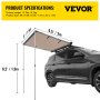 VEVOR Car Awning, 5'x6.5' Vehicle Awning, Pull-Out Retractable Awning Rooftop, Waterproof UV50+ Car Side Awning, Telescoping Poles Trailer Tent Shade w/Carry Bag for SUV Outdoor Camping Travel Khaki