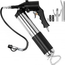 VEVOR Air Operated Grease Gun, 6000PSI, 14 OZ/400 CC Capacity Heavy Duty Pneumatic Grease Gun, with 18.5 Inch Flexible Hose, 1 Black Flat Coupler Pointed Coupler Bent Metal Pipe Locking Clamp Coupler