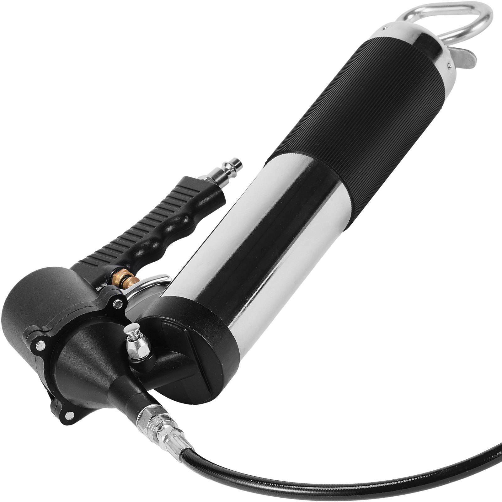 VEVOR Air Operated Grease Gun, 6000PSI, 14 OZ/400 CC Capacity Heavy Duty Pneumatic Grease Gun, with 18.5 Inch Flexible Hose, 1 Black Flat Coupler Pointed Coupler Bent Metal Pipe Locking Clamp Coupler