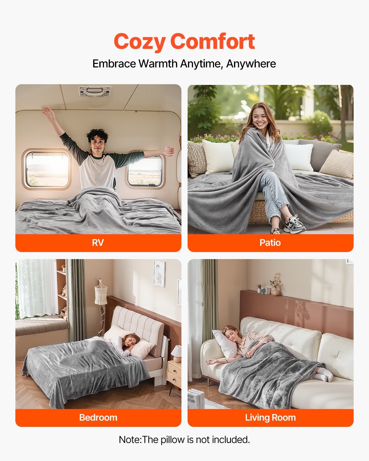 VEVOR Queen Size Blanket, 90 x 90 inches, Lightweight and Fuzzy Throw Blanket for Bed, Cozy Grey Queen Blanket for All Season, Warm Plush Machine Washable Bedding, Grey