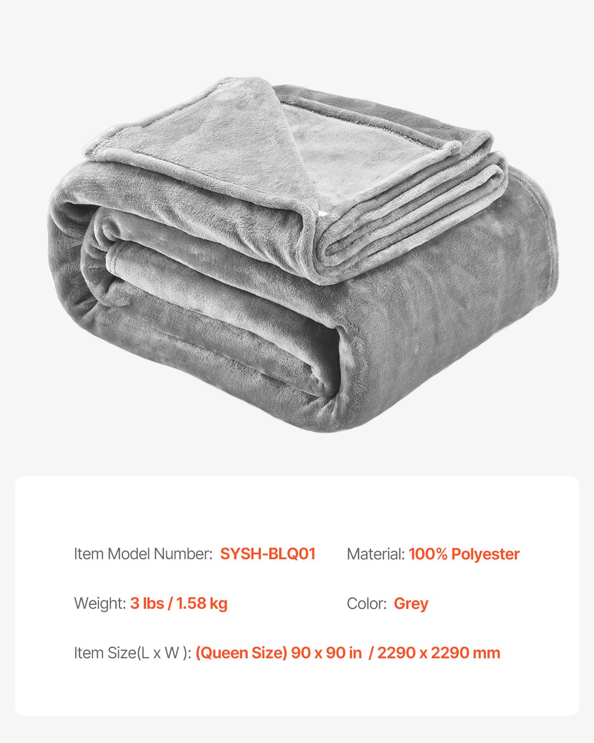 VEVOR Queen Size Blanket, 90 x 90 inches, Lightweight and Fuzzy Throw Blanket for Bed, Cozy Grey Queen Blanket for All Season, Warm Plush Machine Washable Bedding, Grey