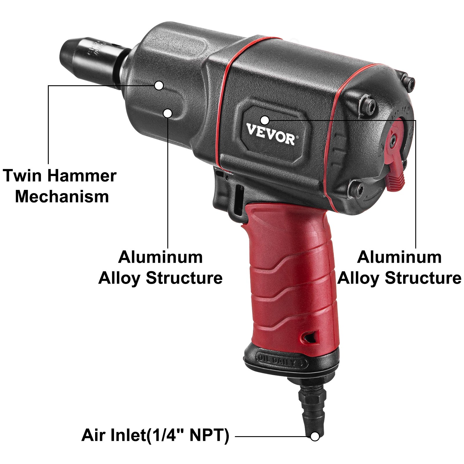 VEVOR 1/2" Pneumatic Air Impact Wrench Rattle Gun Air Tool Twin Hammer
