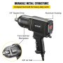 VEVOR Air Impact Wrench 3/4 Inch Pneumatic Impact Wrench, 1800 Nm Air Impact Driver, Air Impact Driver with 3-Speed Control Max 5600RPM Heavy-Duty Twin Hammer Air Wrench for Tire Rotation and Removal