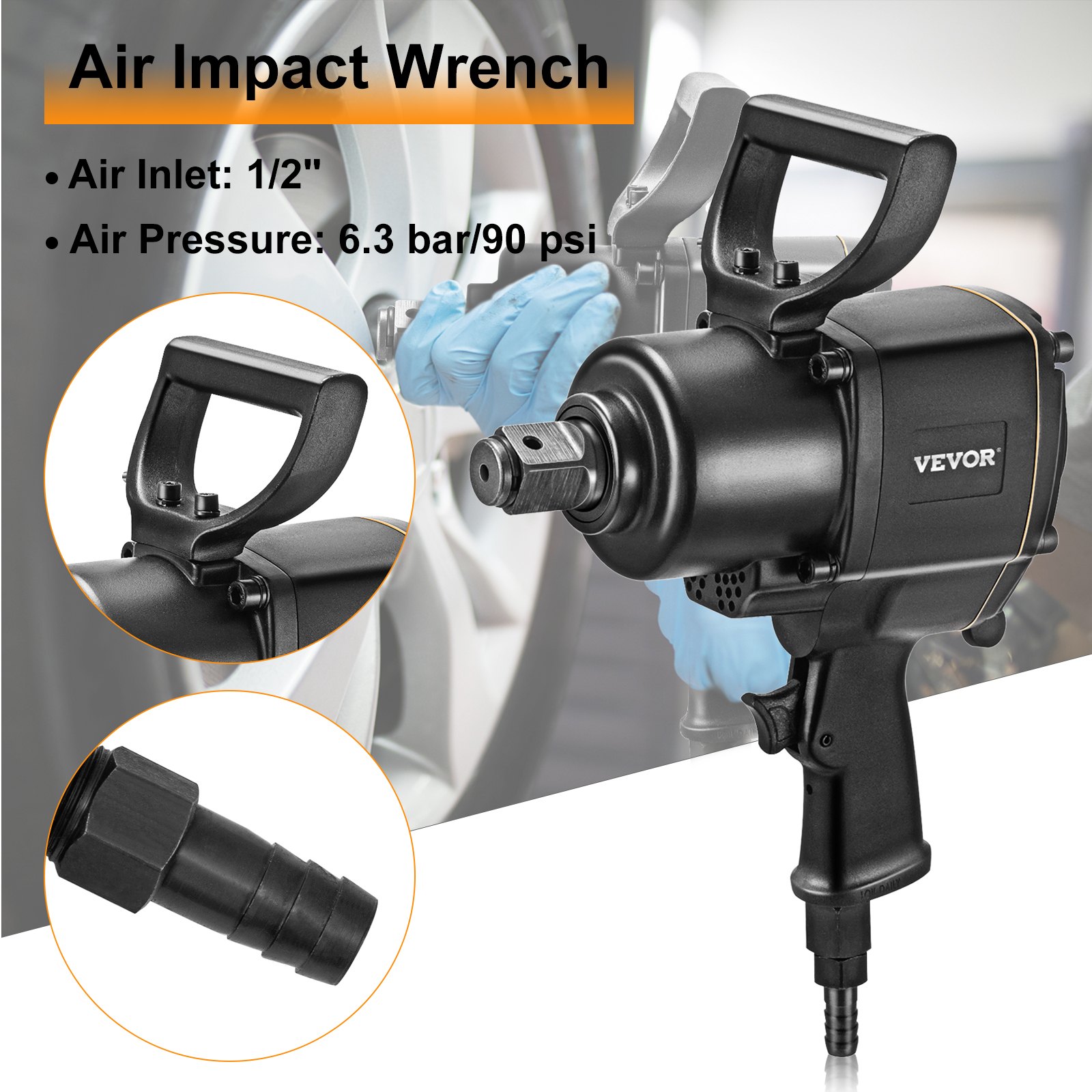 VEVOR 3/4" Air Impact Wrench Kit Rattle Gun Socket Tool Set Pneumatic Metric