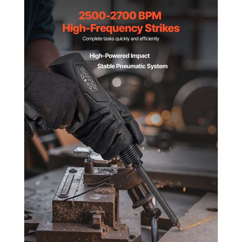 VEVOR Air Hammer, 2500-2700BPM Pneumatic Hammer with 70mm Stroke & 4PCS 170mm Long Barrel Chisels, Pistol-Grip Compact Air Chisel Pneumatic Shovel Tool for Cutting Scraping Demolishing