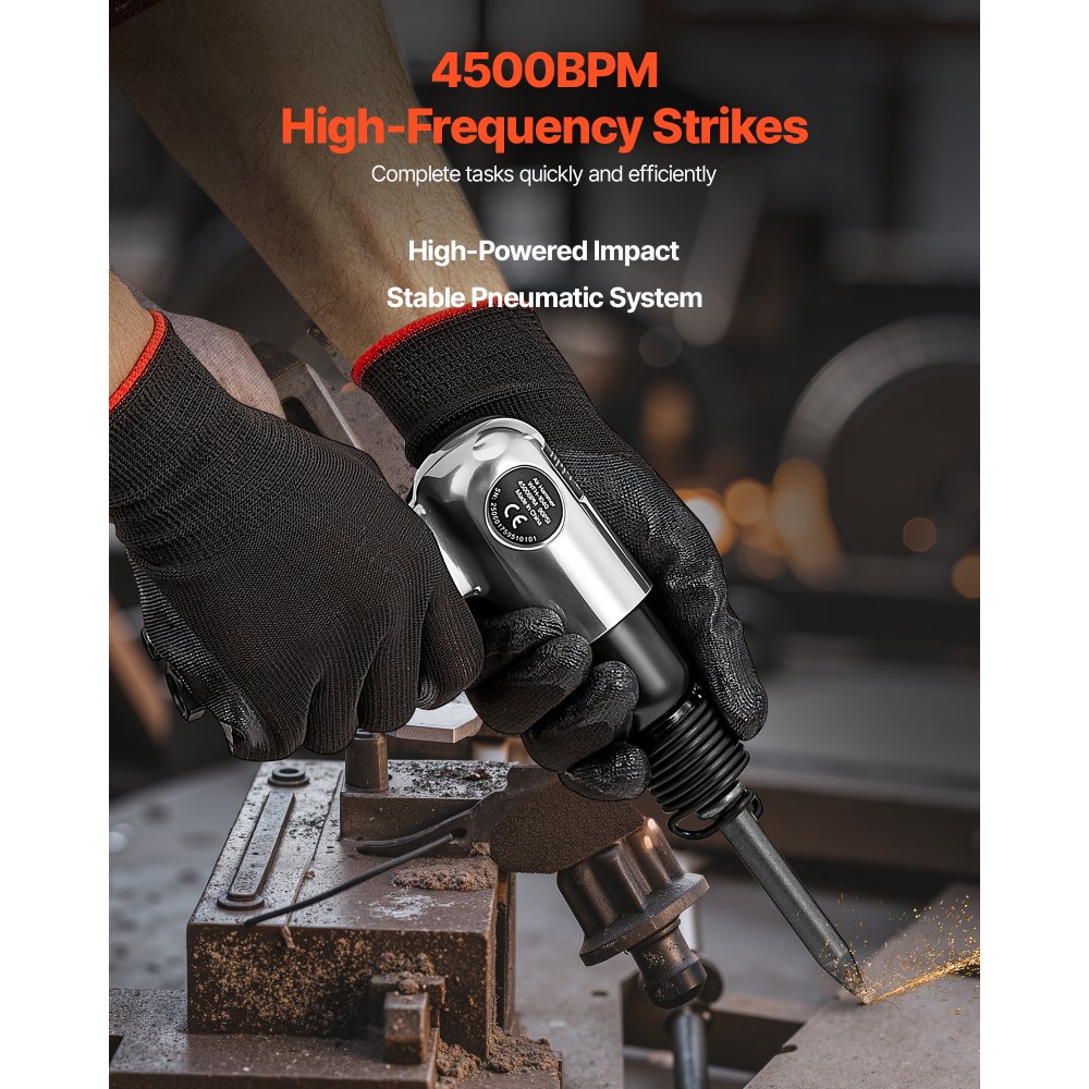 VEVOR Air Hammer, 4500BPM Pneumatic Hammer with 40mm Stroke & 4PCS Chisels Round Shank, Lightweight & Compact Air Chisel Pneumatic Shovel Tool for Cutting Punching Scraping