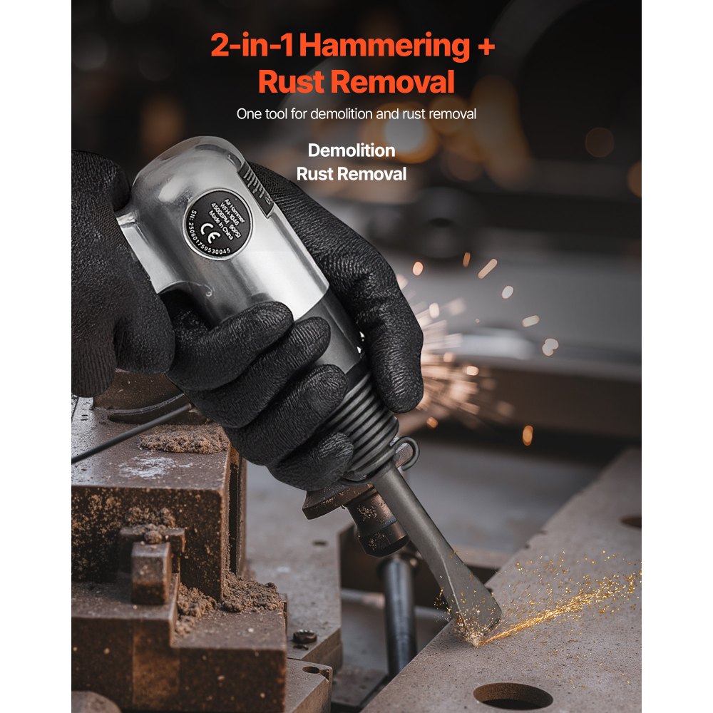 VEVOR Air Hammer, 4500BPM Pneumatic Hammer with Rust Removal Air Needle Scaler & 4PCS Chisels Round Shank, Lightweight & Compact Air Chisel Pneumatic Shovel Tool for Cutting Scraping Demolishing