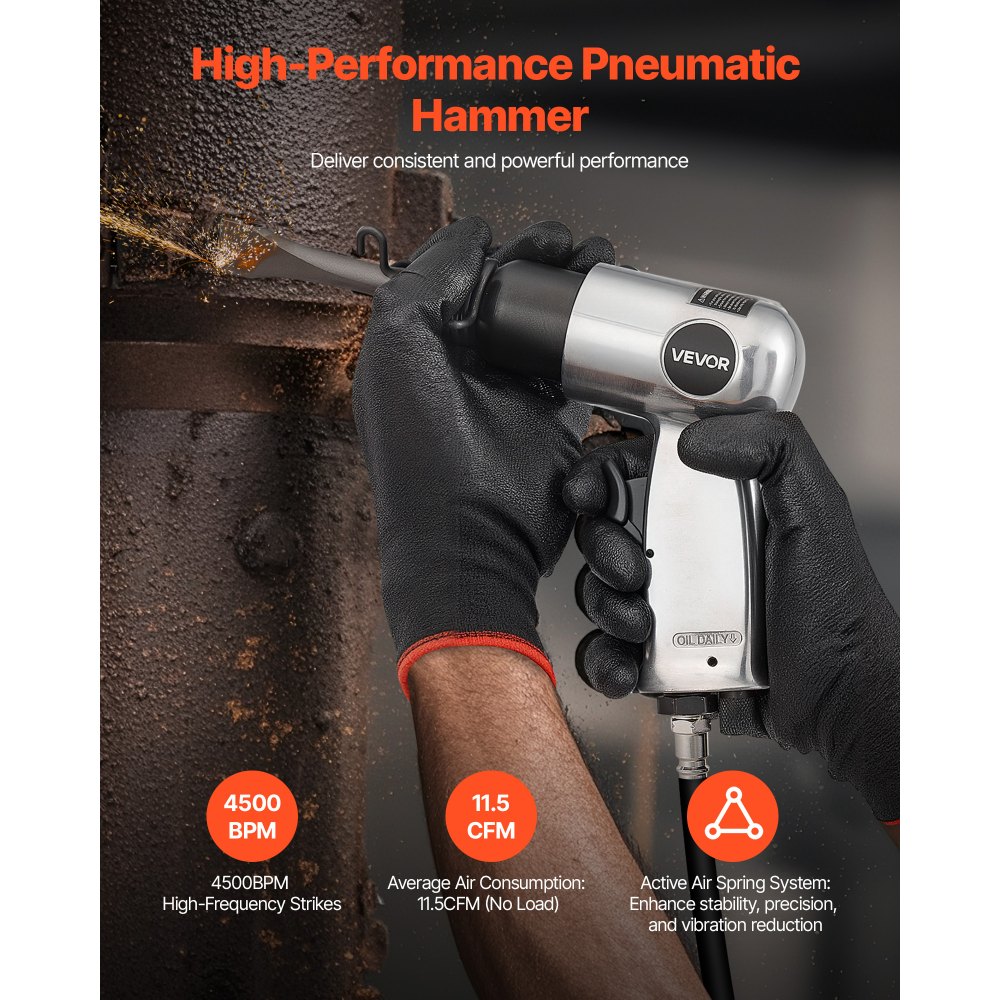 VEVOR Air Hammer, 4500BPM Pneumatic Hammer with Rust Removal Air Needle Scaler & 4PCS Chisels Round Shank, Lightweight & Compact Air Chisel Pneumatic Shovel Tool for Cutting Scraping Demolishing