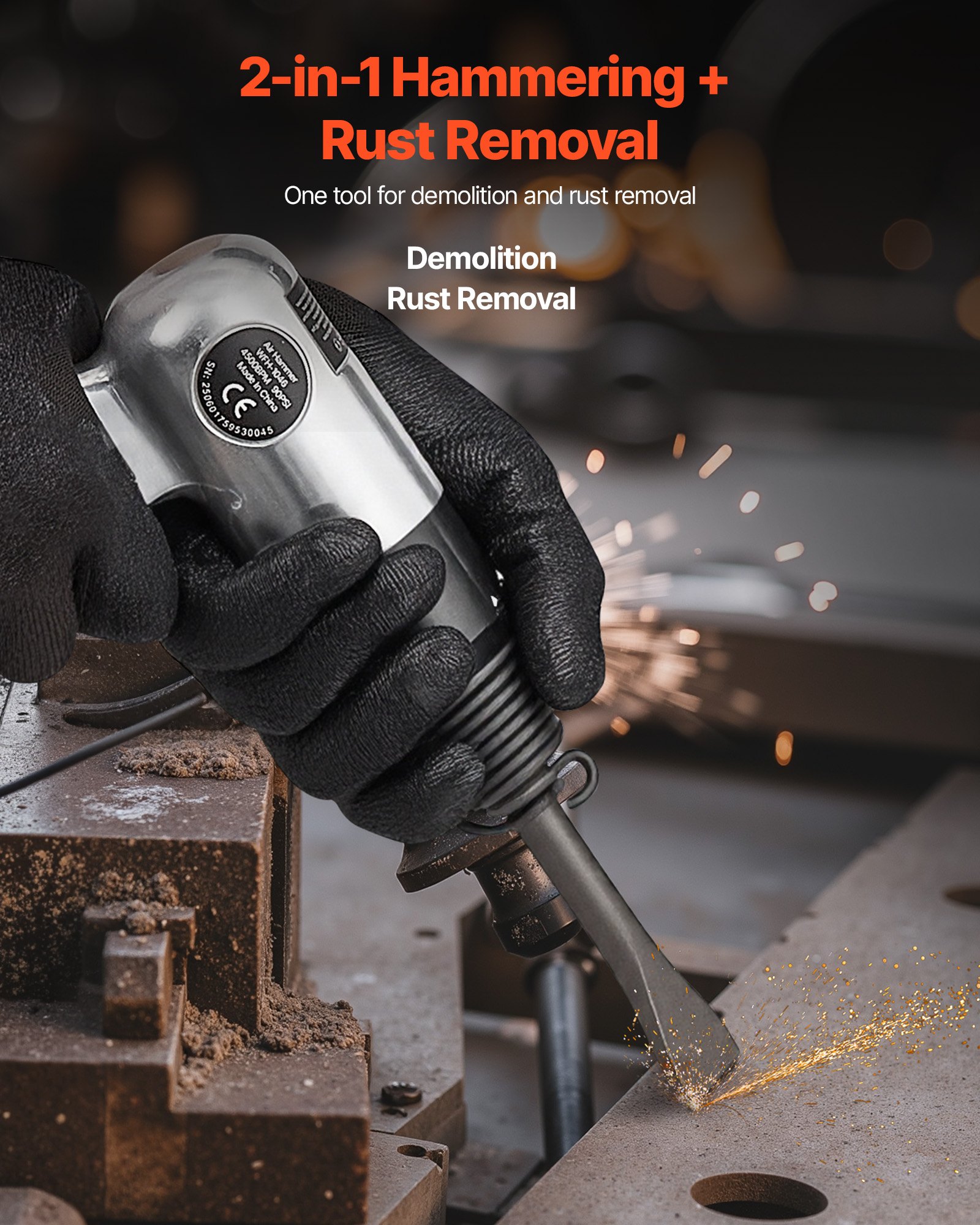 VEVOR Air Hammer, 4500BPM Pneumatic Hammer with Rust Removal Air Needle Scaler & 4PCS Chisels Round Shank, Lightweight & Compact Air Chisel Pneumatic Shovel Tool for Cutting Scraping Demolishing