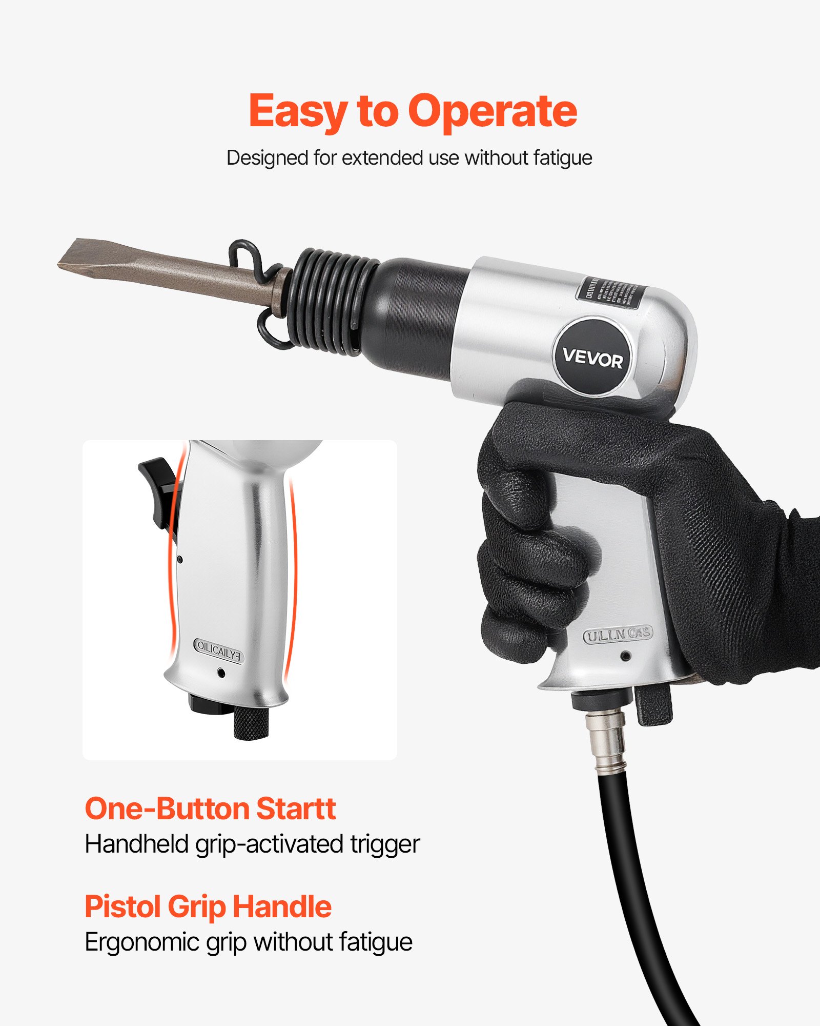 VEVOR Air Hammer, 4500BPM Pneumatic Hammer with Rust Removal Air Needle Scaler & 4PCS Chisels Round Shank, Lightweight & Compact Air Chisel Pneumatic Shovel Tool for Cutting Scraping Demolishing