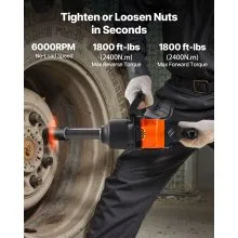VEVOR 1-Inch Air Impact Wrench Up to 1800 ft-lbs Pneumatic Gun 6000RPM 6-Speed