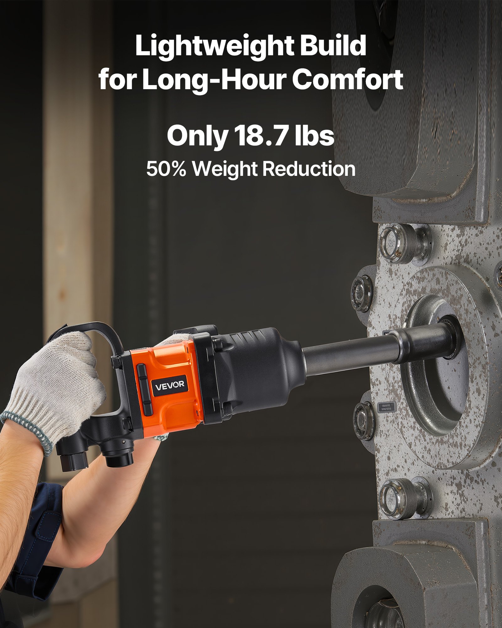VEVOR 1 Inch Air Impact Wrench, Up to 1800 ft-lbs Nut-Busting Torque, 18.7 lbs Lightweight Pneumatic Impact Gun with 6" Extended Anvil for Heavy Duty Repairs and Maintenance