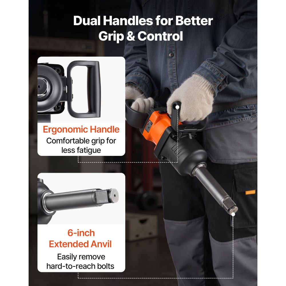 VEVOR 1-Inch Air Impact Wrench, Up to 2400N.m Nut-Busting Torque, 6000RPM 6-Speed Pneumatic Impact Gun with 152.4mm Extended Anvil for Heavy-Duty Trucks, Buses, Agricultural Machinery