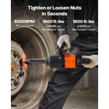 VEVOR 1-Inch Air Impact Wrench, Up to 2400N.m Nut-Busting Torque, 6000RPM 6-Speed Pneumatic Impact Gun with 152.4mm Extended Anvil for Heavy-Duty Trucks, Buses, Agricultural Machinery