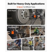 VEVOR 1-Inch Air Impact Wrench, Up to 2400N.m Nut-Busting Torque, 6000RPM 6-Speed Pneumatic Impact Gun with 152.4mm Extended Anvil for Heavy-Duty Trucks, Buses, Agricultural Machinery