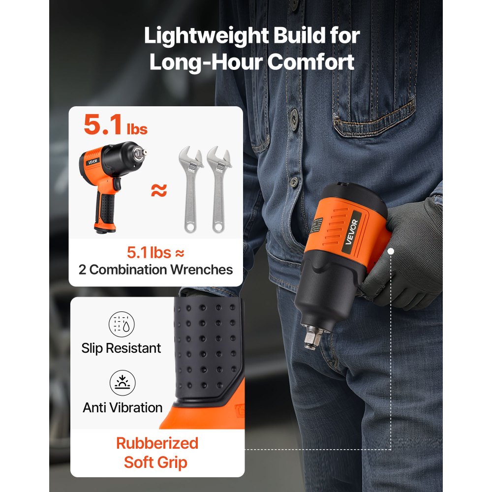 VEVOR Air Impact Wrench, 1/2" Drive Pneumatic Impact Wrench Up to 1490N.m Reverse Torque, 7500RPM 4-Speed Adjustable & Lightweight Pneumatic Gun for Auto Repairs and Maintenance
