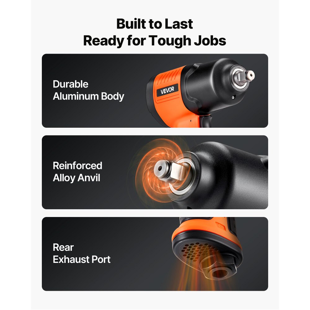 VEVOR Air Impact Wrench, 1/2" Drive Pneumatic Impact Wrench Up to 1490N.m Reverse Torque, 7500RPM 4-Speed Adjustable & Lightweight Pneumatic Gun for Auto Repairs and Maintenance