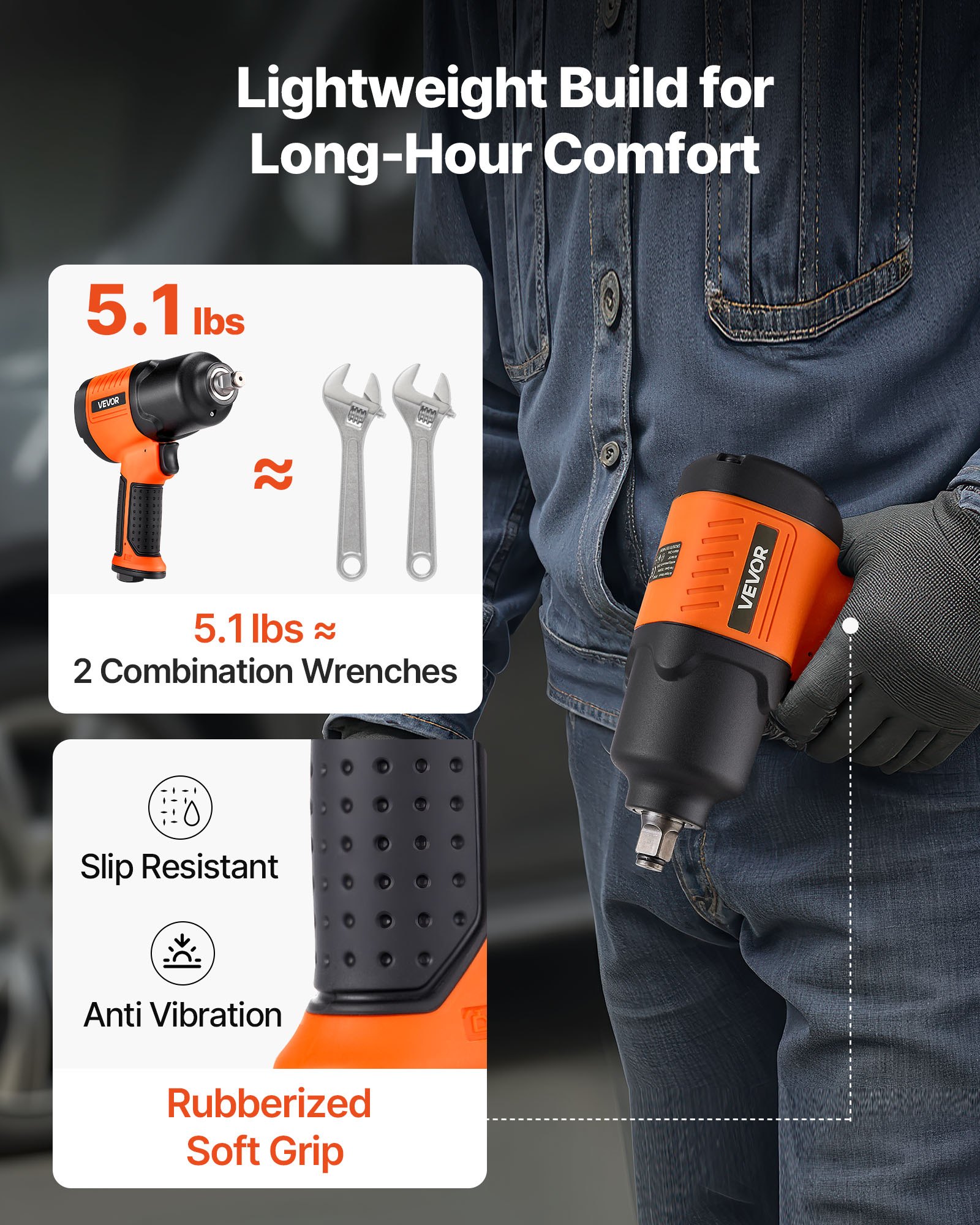 VEVOR Air Impact Wrench, 1/2" Drive Pneumatic Impact Wrench Up to 1490N.m Reverse Torque, 7500RPM 4-Speed Adjustable & Lightweight Pneumatic Gun for Auto Repairs and Maintenance