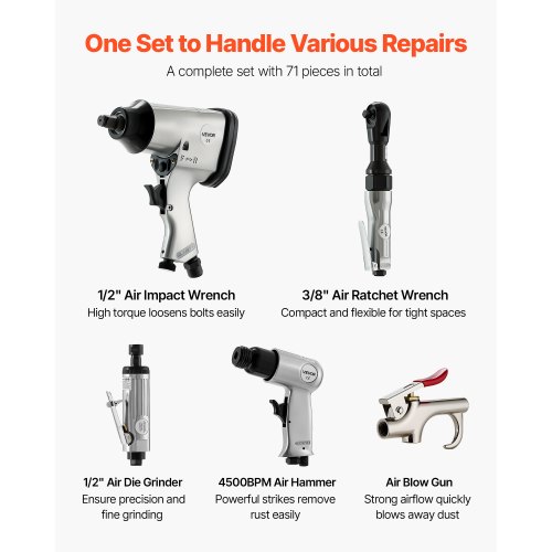 Toolzone 1/2 Inch Drive Heavy Duty Air Impact Wrench – AT007 Ratchet Gun