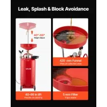 VEVOR Waste Oil Drain Tank 21 Gallon Air Operated Portable Oil Drainer