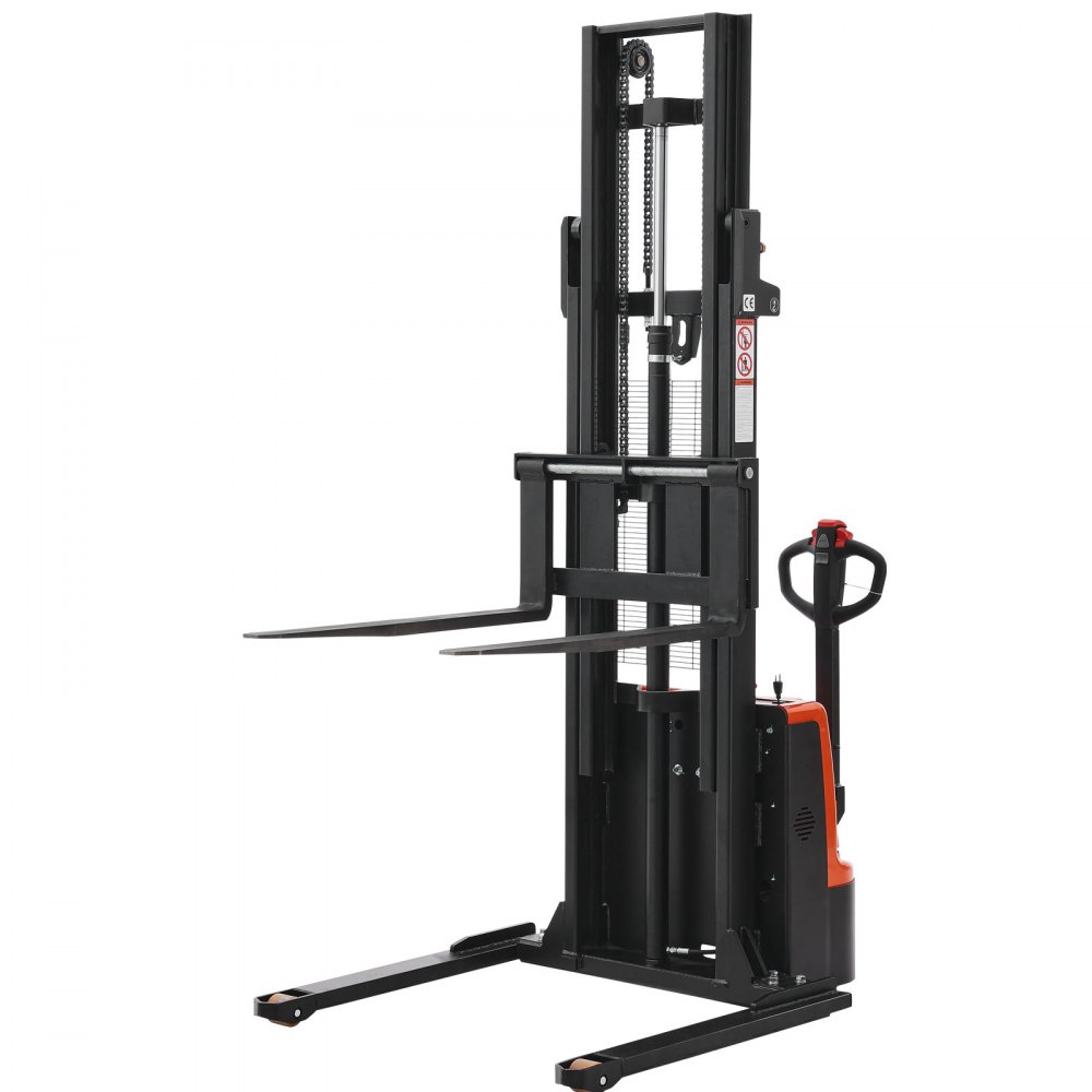 VEVOR Full Electric Pallet Stacker, 3300 lbs Capacity, Pallet Lift Stacker Forklift with Straddle Legs & Forks, 127.6 Inches Lifting Height & 8.66-31.1 Inches Adjustable Fork Width, Orange & Black