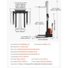 VEVOR Full Electric Pallet Stacker 3300 lbs Pallet Truck Dolly 127.6-inch Lift