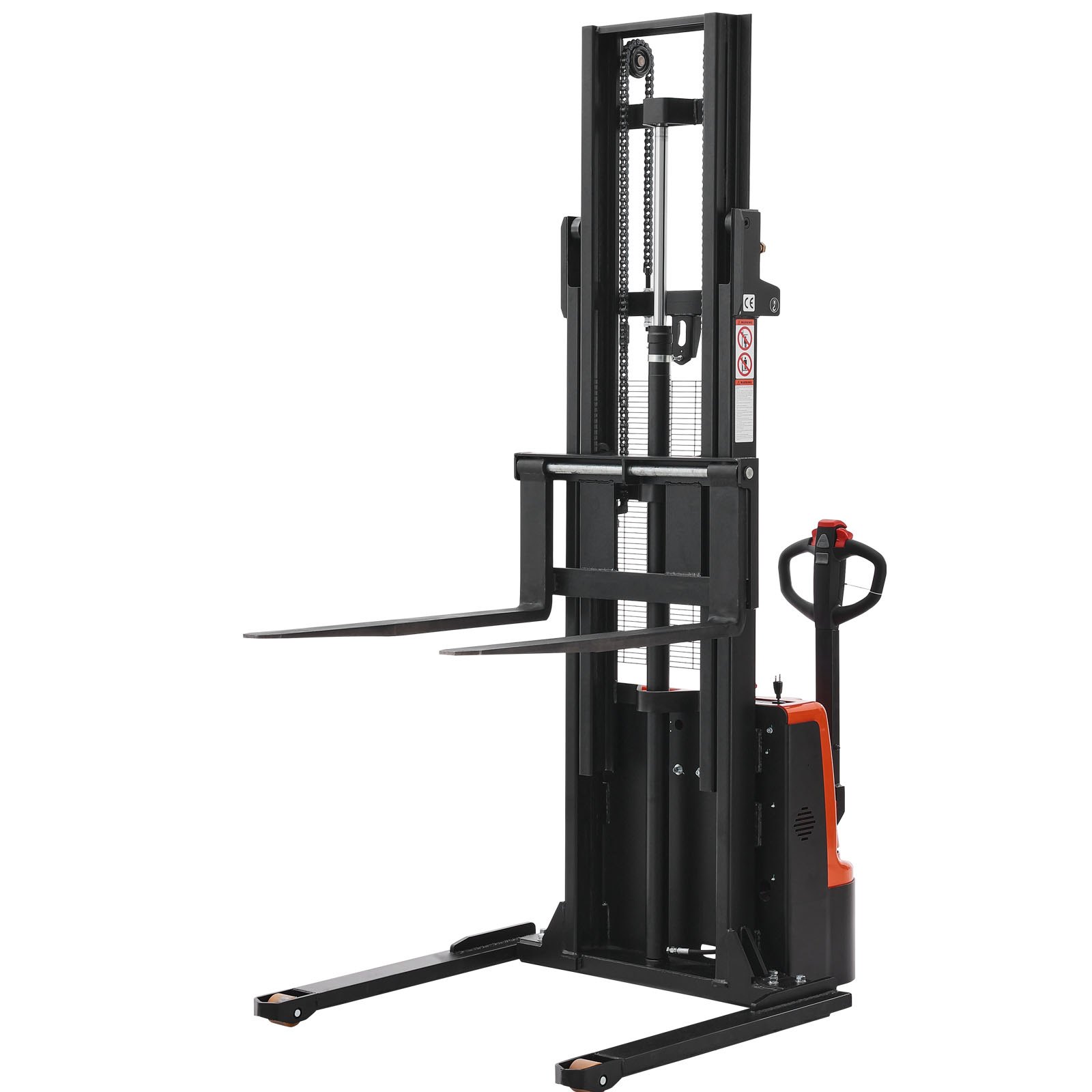 VEVOR Full Electric Pallet Stacker, 3300 lbs Capacity, Pallet Lift Stacker Forklift with Straddle Legs & Forks, 127.6 Inches Lifting Height & 8.66-31.1 Inches Adjustable Fork Width, Orange & Black