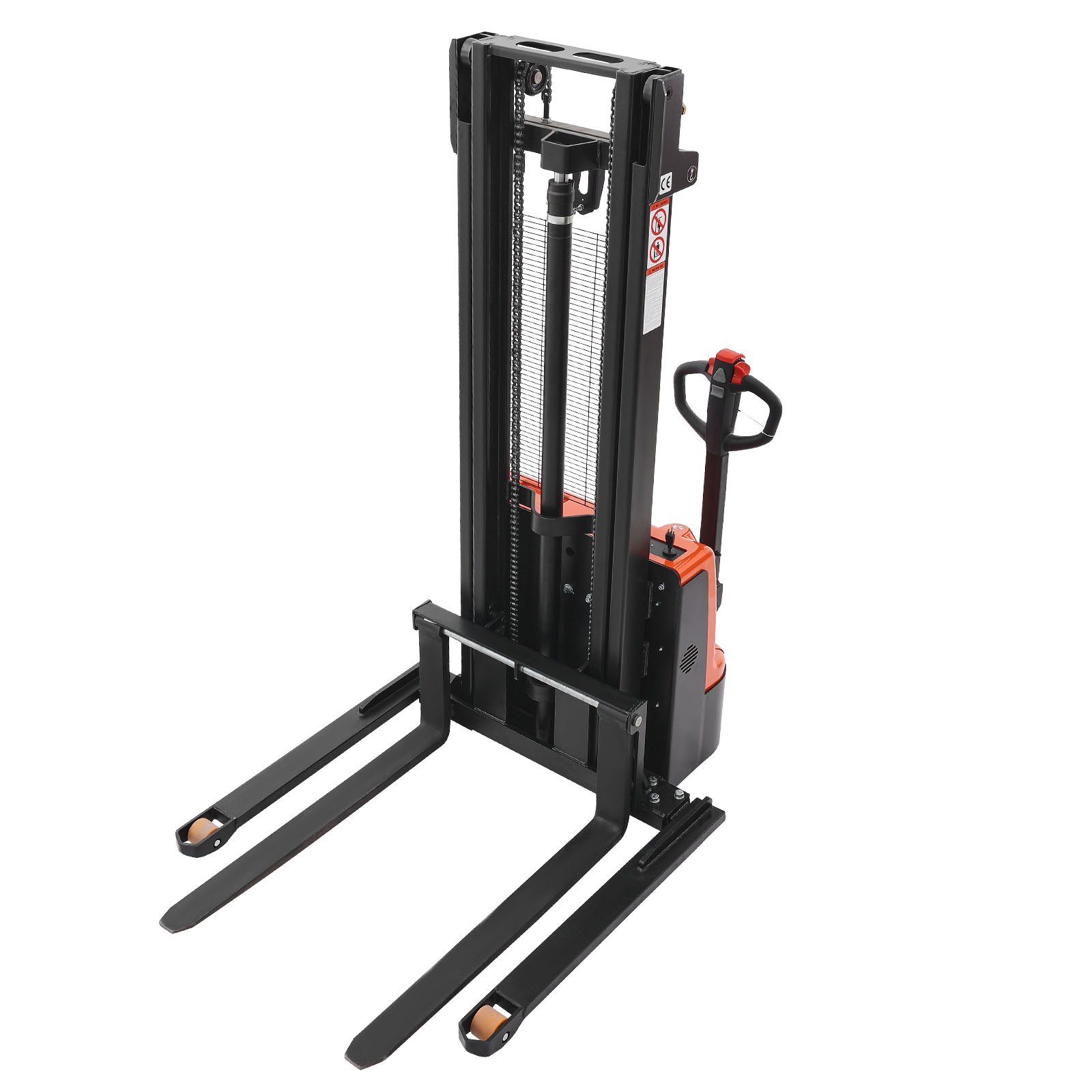 VEVOR Full Electric Pallet Stacker, 3300 lbs Capacity, Pallet Lift Stacker Forklift with Straddle Legs & Forks, 127.6 Inches Lifting Height & 8.66-31.1 Inches Adjustable Fork Width, Orange & Black