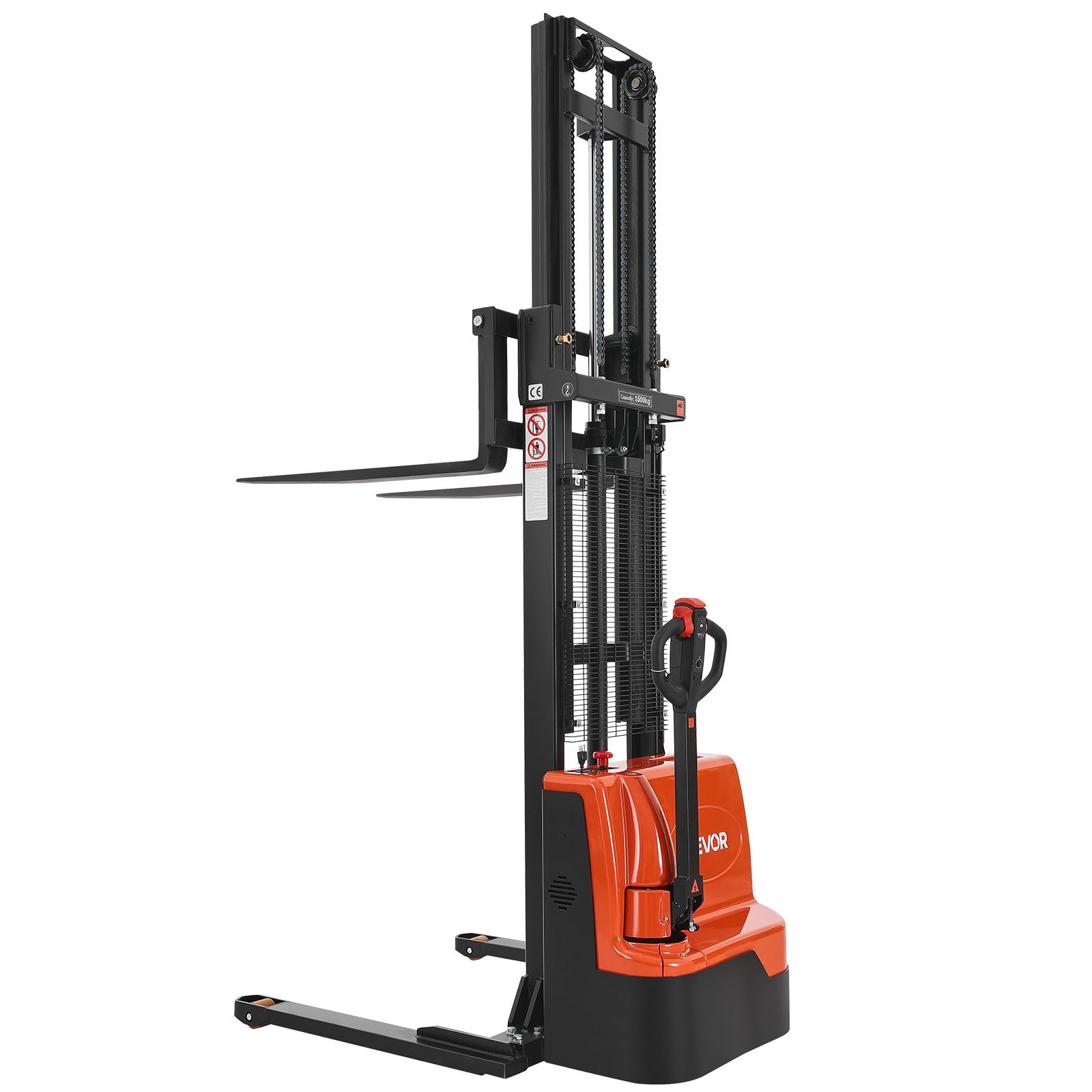 VEVOR Full Electric Pallet Stacker, 3300 lbs Capacity, Pallet Lift Stacker Forklift with Straddle Legs & Forks, 127.6 Inches Lifting Height & 8.66-31.1 Inches Adjustable Fork Width, Orange & Black