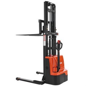 VEVOR Full Electric Pallet Stacker, 3300 lbs Capacity, Pallet Lift Stacker Forklift with Straddle Legs & Forks, 96.06 Inches Lifting Height & 8.66-31.1 Inches Adjustable Fork Width, Orange & Black | VEVOR US
