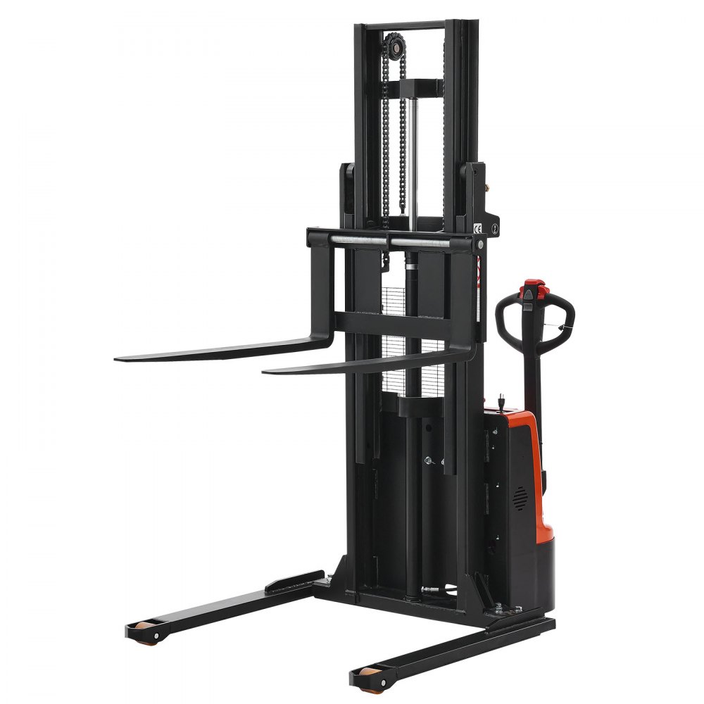 VEVOR Full Electric Pallet Stacker, 3300 lbs Capacity, Pallet Lift Stacker Forklift with Straddle Legs & Forks, 96.06 Inches Lifting Height & 8.66-31.1 Inches Adjustable Fork Width, Orange & Black
