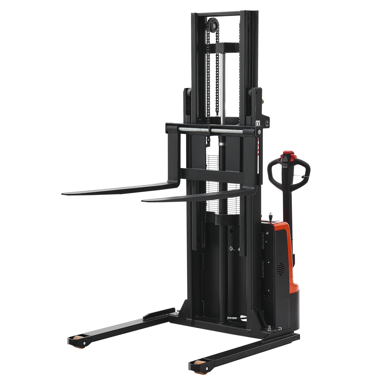 VEVOR Full Electric Pallet Stacker, 3300 lbs Capacity, Pallet Lift Stacker Forklift with Straddle Legs & Forks, 96.06 Inches Lifting Height & 8.66-31.1 Inches Adjustable Fork Width, Orange & Black