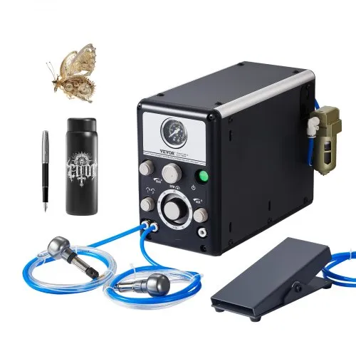 VEVOR Pneumatic Jewelry Engraver, 1200-6000 RPM Adjustable, 60W Dual Head Pneumatic Engraving Machine, DIY Impact Engraver with Small Pedal, Stone Setting Tools Engraver for Jewelry ＆ Metal Crafting