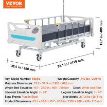 VEVOR Premium 3 Function Full Electric Hospital Bed ICU Medical Bed 440LBS Loads