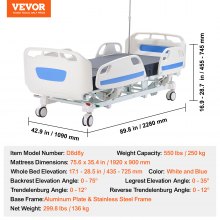 VEVOR Premium 5 Function Full Electric Hospital Bed ICU Medical Bed 550LBS Loads