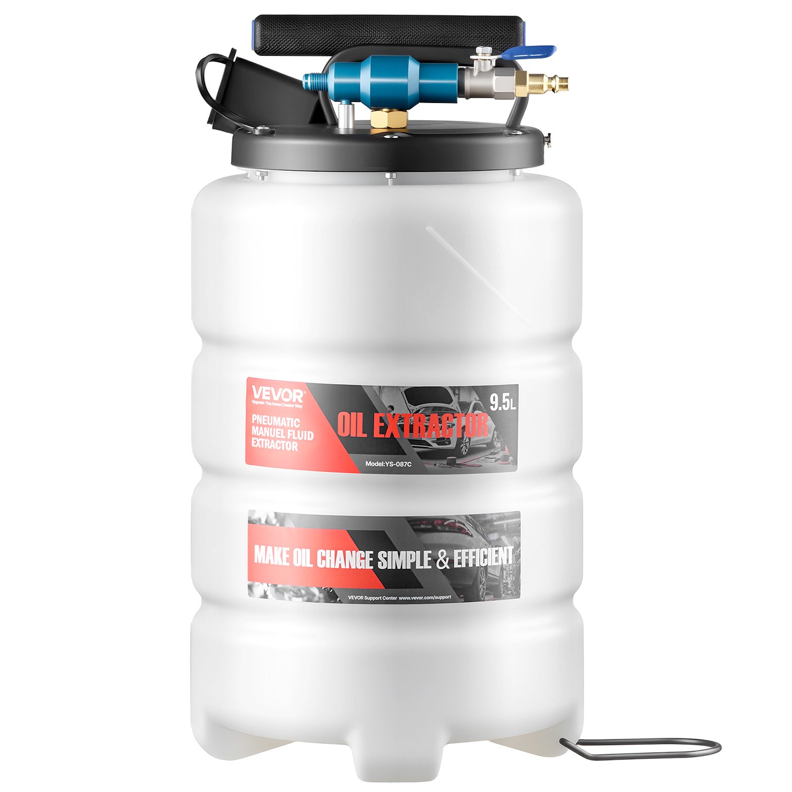 VEVOR Fluid Extractor, 9.5 L Capacity, Pneumatic/Manual Vacuum Fluid Extractor with 150 cm Long Horse & Three 120 cm Extension Tubes, Oil Change Pump with PE Tank for Cars, Lawn Mowers, Boats