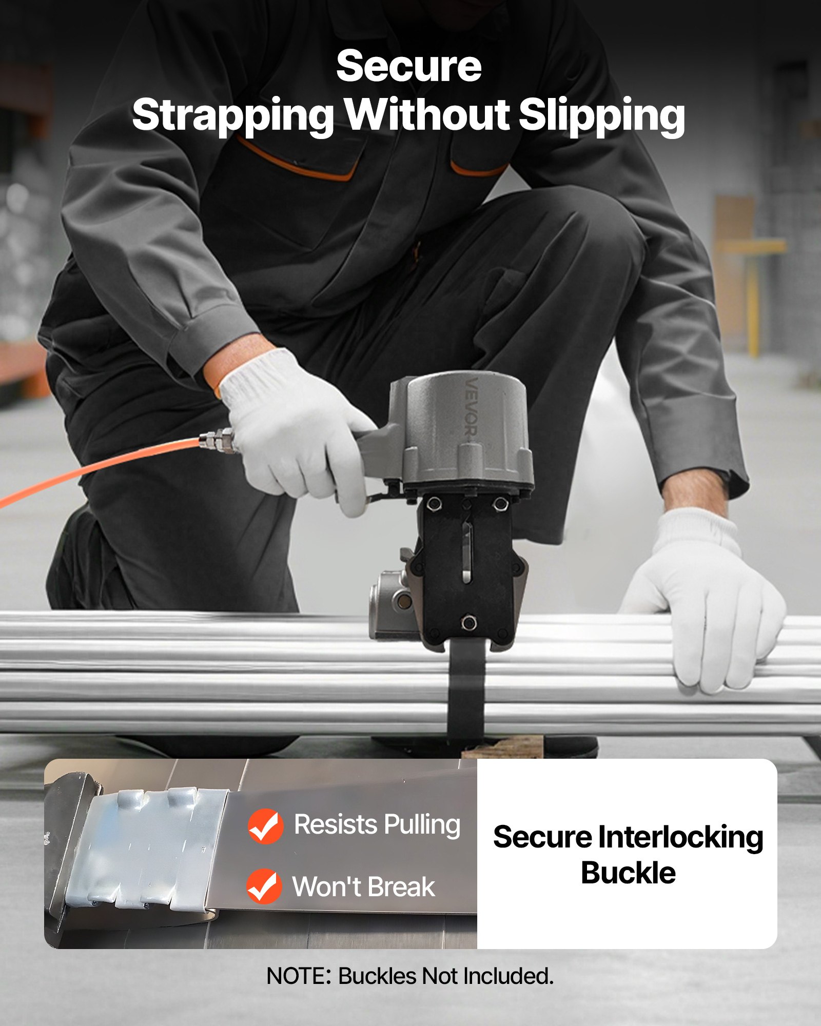 VEVOR Pneumatic Steel Strapping Machine, 8500 N Tension Force, Metal Strapping Tool Tensioner and Cutter Sealer for 19 mm Width Metal Belt, Heavy Duty Split Type Baler for High Tensile Packaging