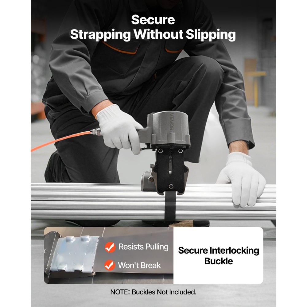 VEVOR Pneumatic Steel Strapping Machine, 8500 N Tension Force, Metal Strapping Tool Tensioner and Cutter Sealer for 32 mm Width Metal Belt, Heavy Duty Split Type Baler for High Tensile Packaging