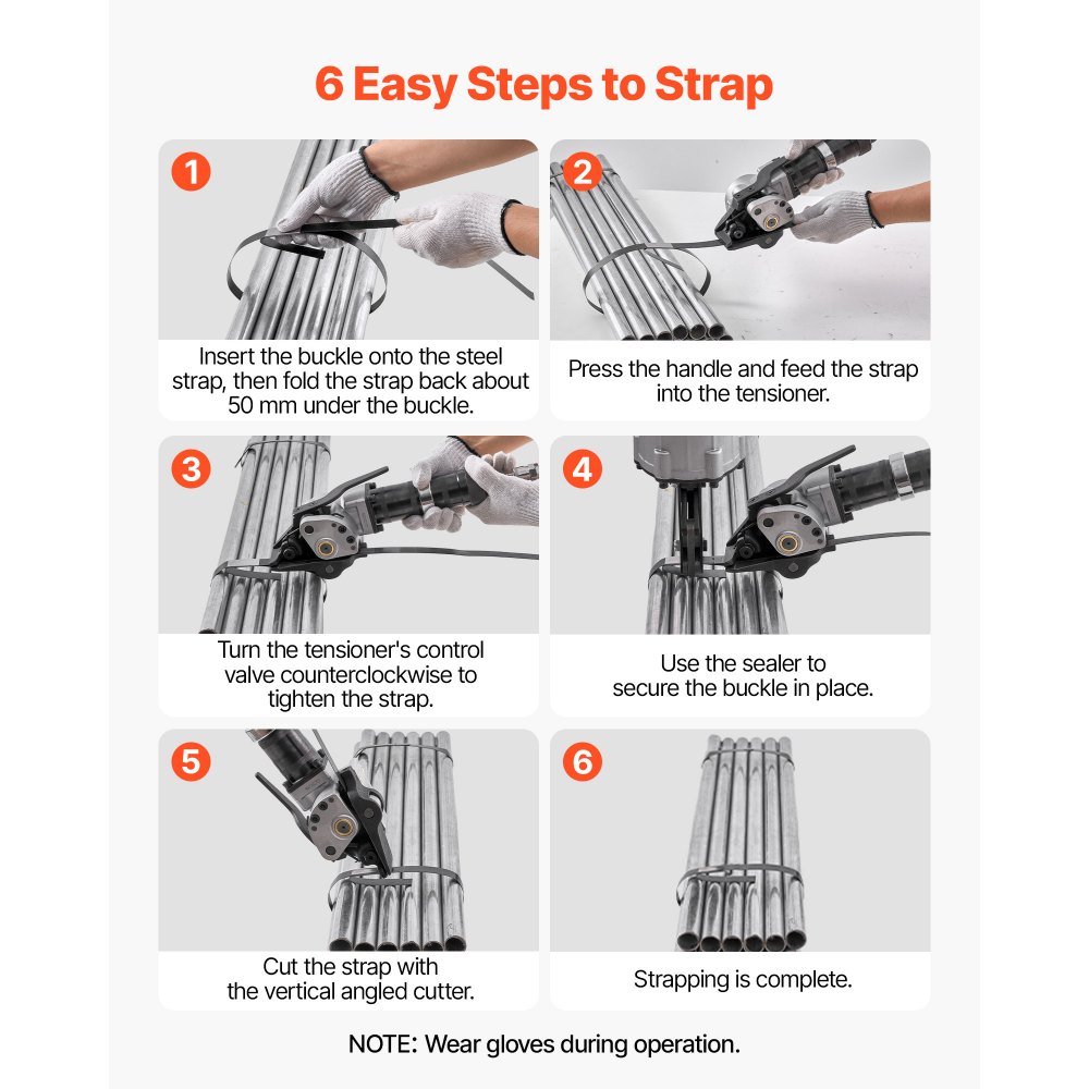 VEVOR Pneumatic Steel Strapping Machine, 8500 N Tension Force, Metal Strapping Tool Tensioner and Cutter Sealer for 32 mm Width Metal Belt, Heavy Duty Split Type Baler for High Tensile Packaging