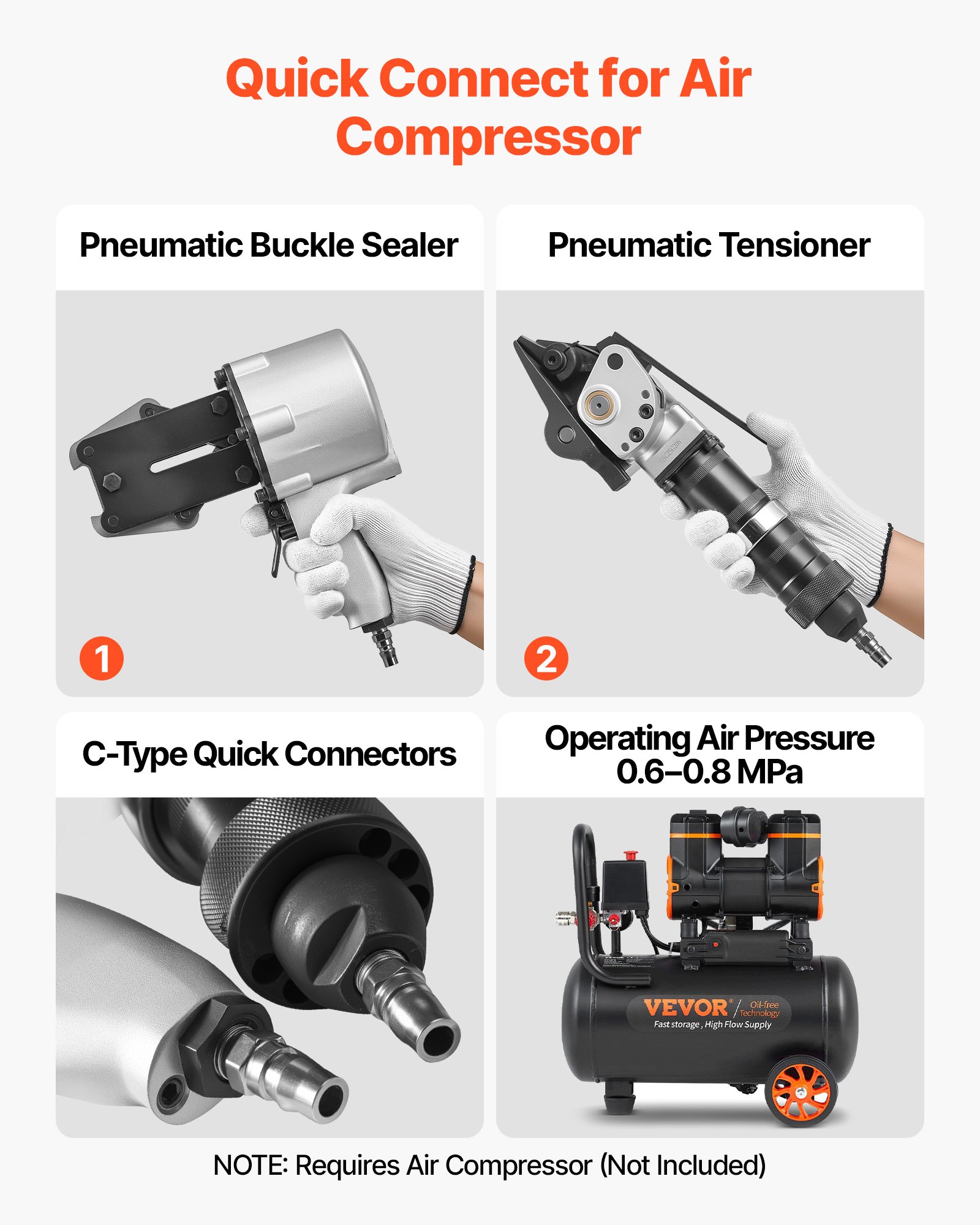 VEVOR Pneumatic Steel Strapping Machine, 8500 N Tension Force, Metal Strapping Tool Tensioner and Cutter Sealer for 32 mm Width Metal Belt, Heavy Duty Split Type Baler for High Tensile Packaging
