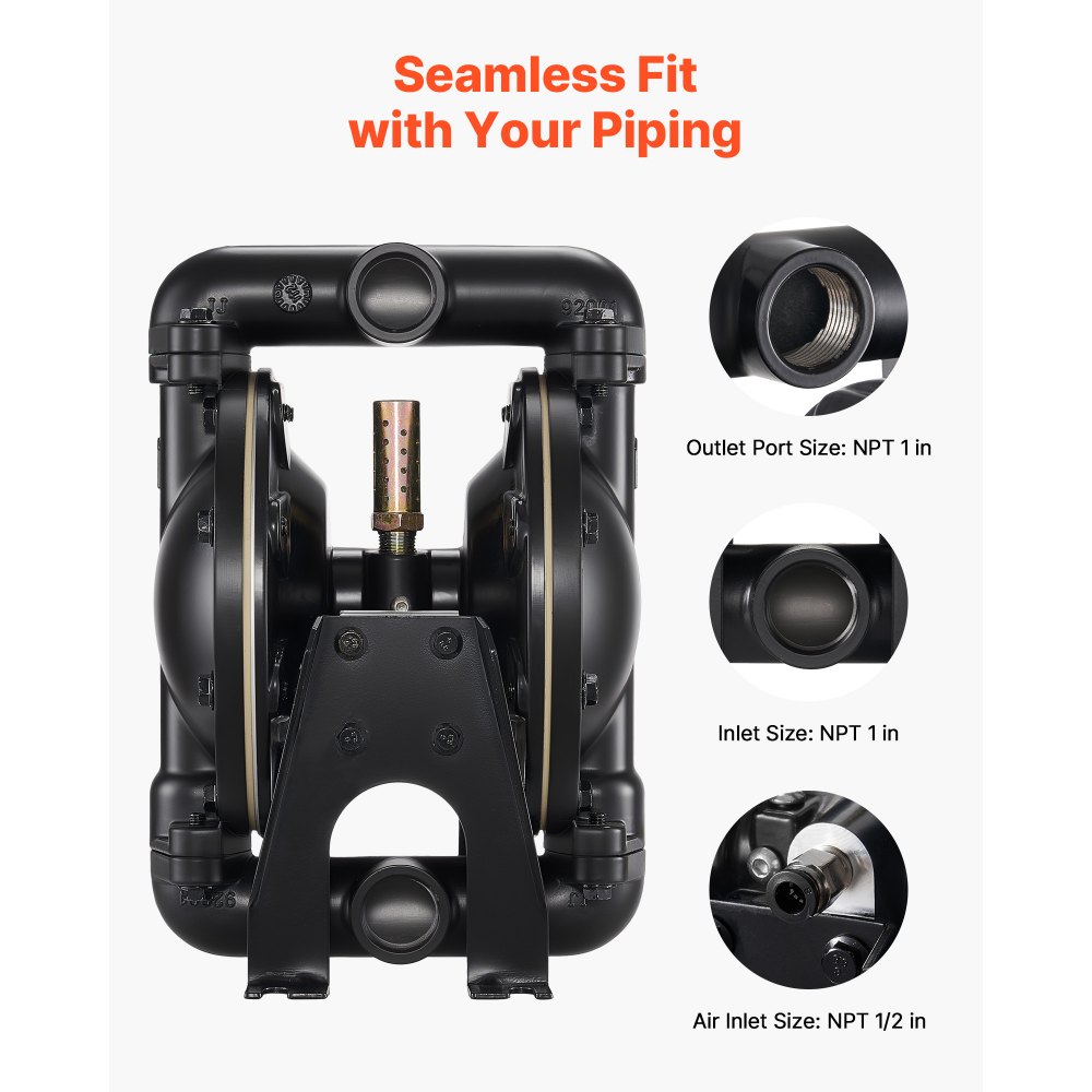VEVOR Air Operated Double Diaphragm Pump, 132.49 LPM Max, Standard Inlet & Outlet Air Pneumatic Waste Oil Transfer Pump, Aluminum Alloy Body, Dual Diaphragms, for Diesel, Grease, Kerosene, Gasoline