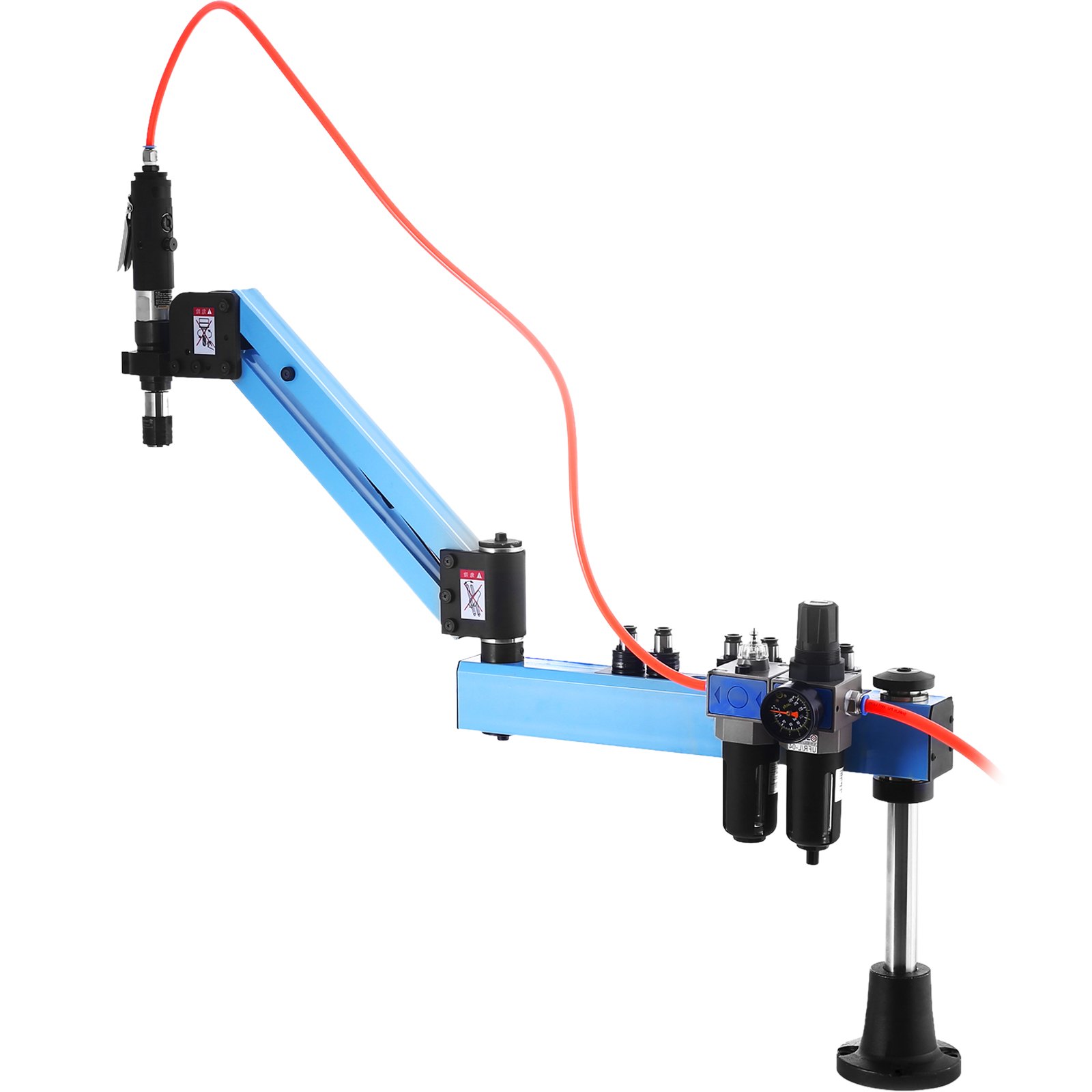 VEVOR pneumatic tapping machine with blue adjustable arm and red hose.