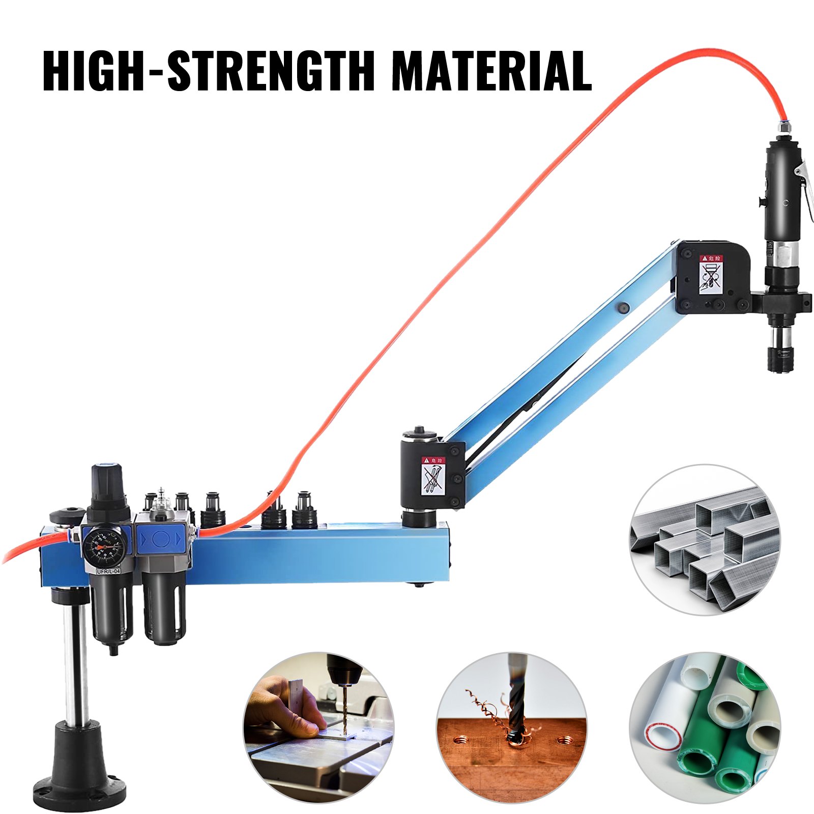 VEVOR pneumatic tapping machine with high-strength material and tapping applications.