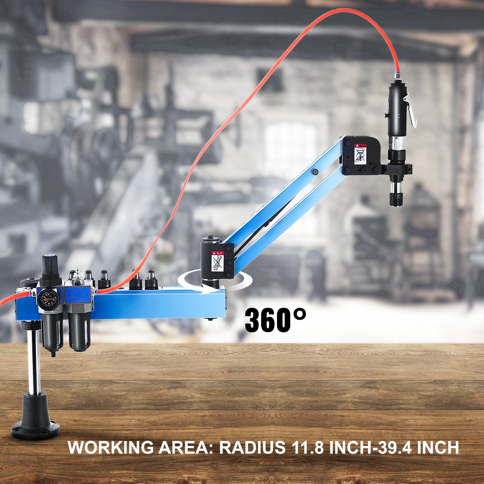 VEVOR pneumatic tapping machine with 360° rotation in an industrial setting.