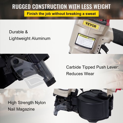 VEVOR Roofing Nail Gun CN70, Professional Coil Nailer from 1-3/4-Inch up to 2-3/4-Inch, Siding Nailer with Adjustable PC Magazine Coil Siding Nailer 15 Degree for Driving Roofing Nails Fast and Hard